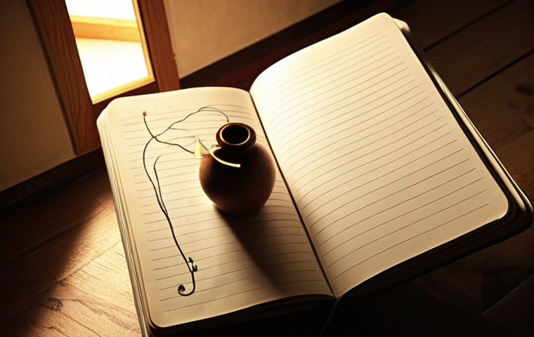 **Prompt:** A person is writing in a simple notebook by soft, ambient light, representing a dream journal. Around them, subtle, flowing lines and abstract symbols emerge, forming a pathway into deep, mysterious corridors, illustrating the exploration of the subconscious mind and self-discovery. The mood is introspective and calm.